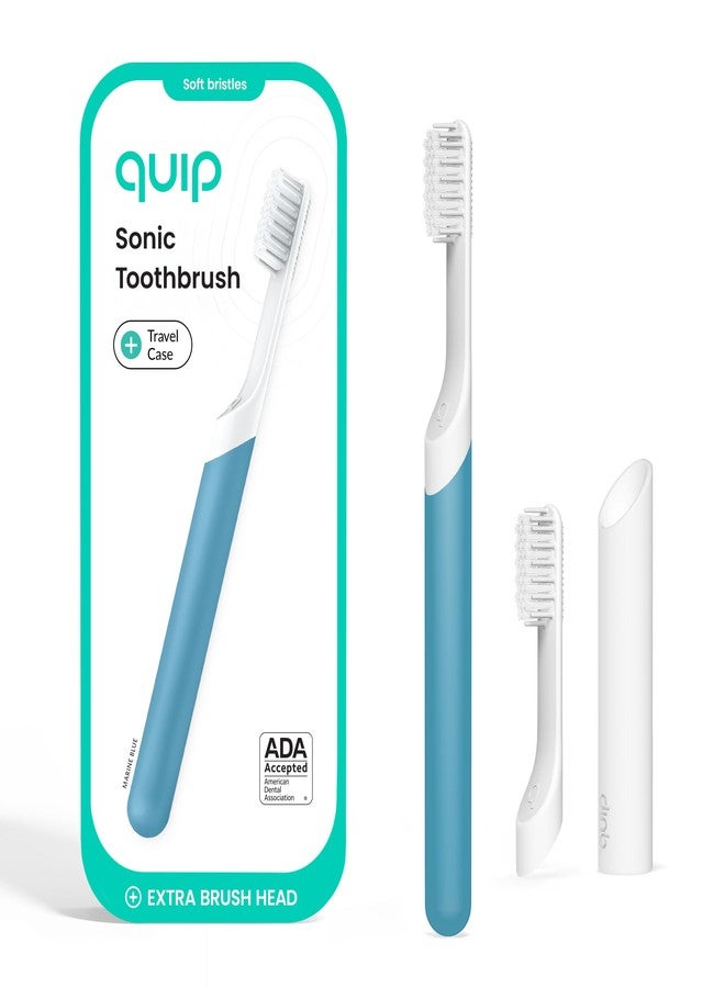 Quip Sonic Electric Toothbrush for Adults with Timer - Includes Travel Case & Replacement Brush Head - 3 Month Battery Life, Plastic Handle - Marine Blue - Image 1