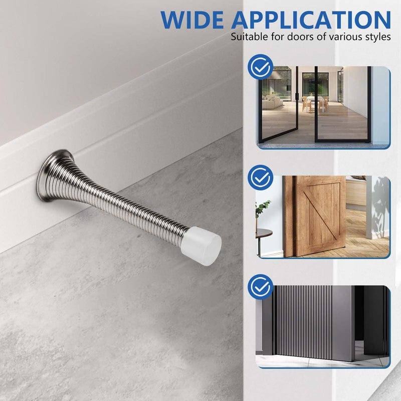 KISEER 12 Pack Spring Door Stops 3 1/4 Inch Flexible Heavy Duty Spring Door Stopper with RustProof Screw Rubber Bumper Tips (Satin Nickel) - Image 5