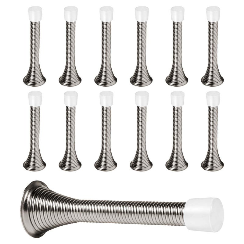 KISEER 12 Pack Spring Door Stops 3 1/4 Inch Flexible Heavy Duty Spring Door Stopper with RustProof Screw Rubber Bumper Tips (Satin Nickel) - Image 1