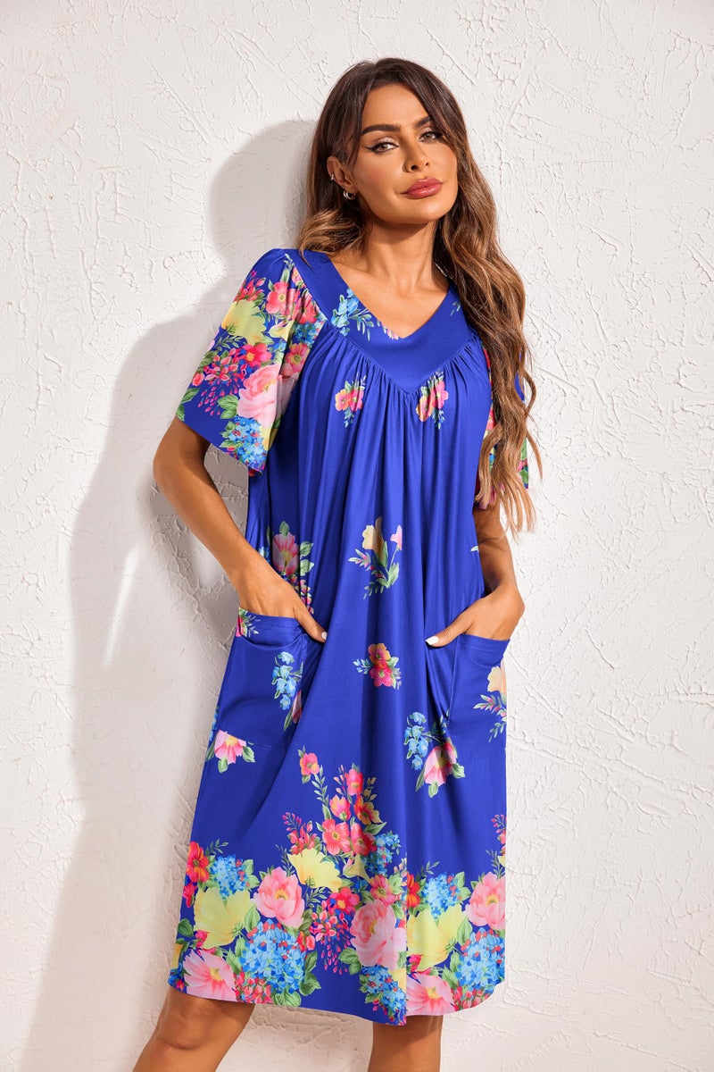 Ekouaer Moo Moos for Wommen Floral Print House Dress with Pockets Nightgown Mumu Dresses Bloom XXL - Image 4