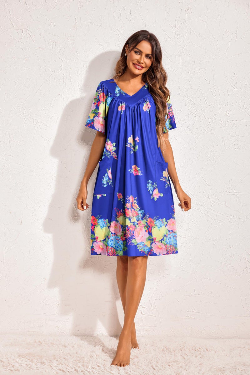 Ekouaer Moo Moos for Wommen Floral Print House Dress with Pockets Nightgown Mumu Dresses Bloom XXL - Image 5