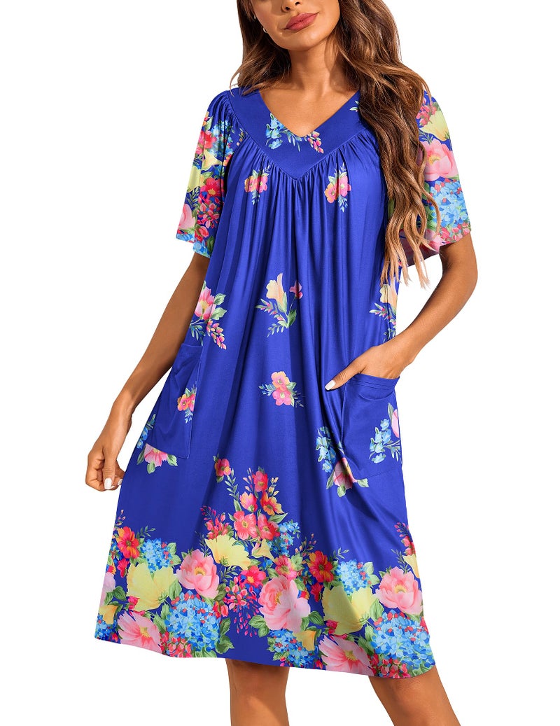 Ekouaer Moo Moos for Wommen Floral Print House Dress with Pockets Nightgown Mumu Dresses Bloom XXL - Image 1