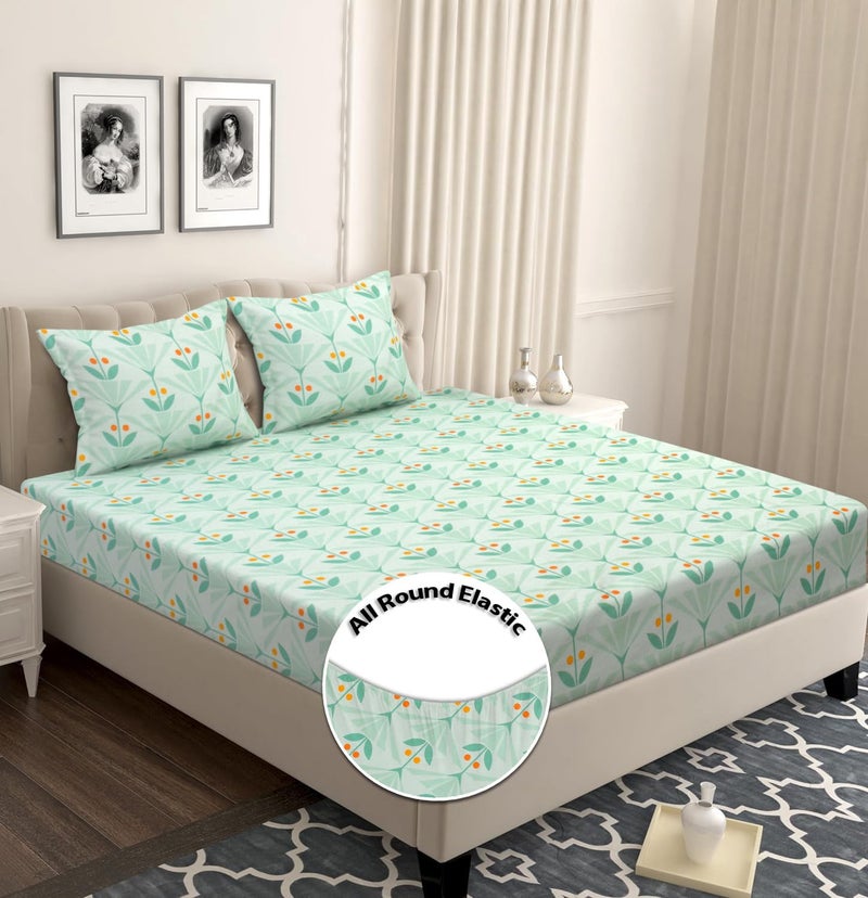 VAS COLLECTIONS Microfiber 220 GSM Glace Cotton AC Comforter (90x100 inch) Set King Size Double Bed with Fitted Bedsheet (72x78 inch) and 2 Pillow Covers | 4 Piece Bedding Set - Light Green - Image 3