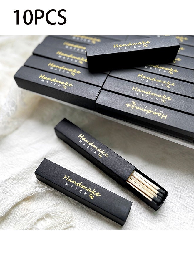 10 Boxes of 9.6cm Decorative Black Matches, Candle Long Wooden Safety Matches, Candle Matches, Color Matches, Long Wooden Match Fireplace Match Fireplace Barbecue Grill Aromatherapy（Black box, random style） - Image 1