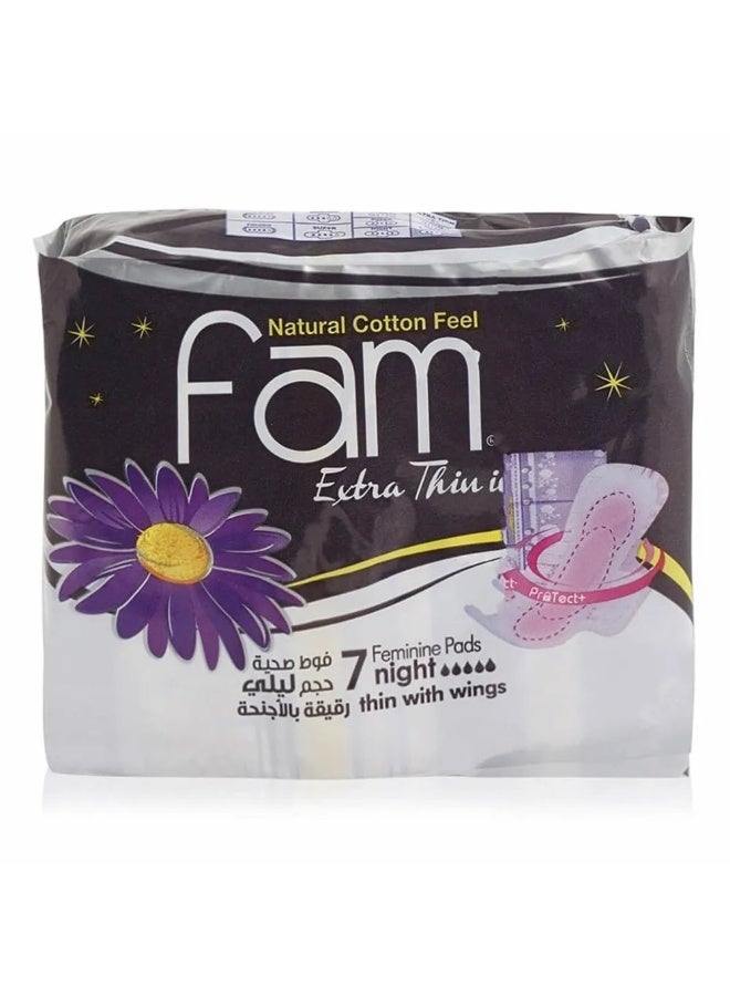 Fam Natural Cotton Feel Extra Thin Feminine Night Pads With Wings- 7 Pads