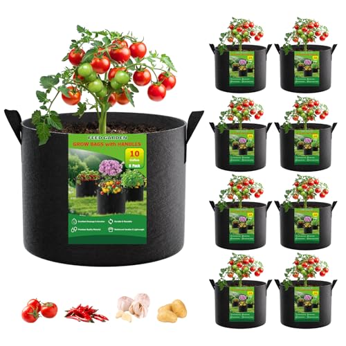FEED GARDEN 10 Gallon Grow Bags 8 Pack 300G Thickened Fabric Plant Pots with Reinforced Handles Breathable Drainage Planters for Vegetables Tomatoes Herbs Indoor Outdoor Gardening - Image 1