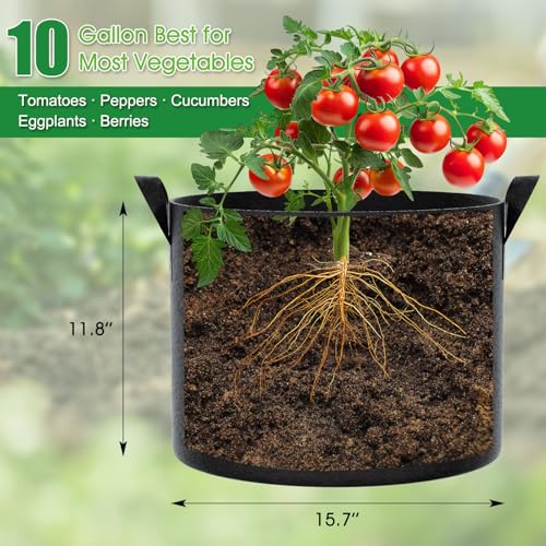 FEED GARDEN 10 Gallon Grow Bags 8 Pack 300G Thickened Fabric Plant Pots with Reinforced Handles Breathable Drainage Planters for Vegetables Tomatoes Herbs Indoor Outdoor Gardening - Image 3