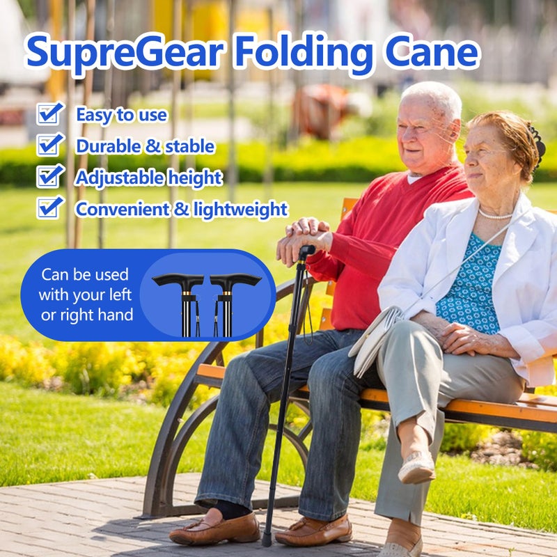 COMFYTHERA Walking Cane, Folding Cane for Man & Women, Portable Lightweight | 5-Level Adjustable Height, Collapsible Cane for Seniors Balancing Mobility Aid - Image 2