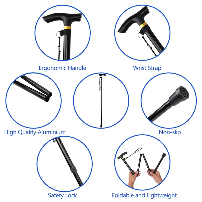 COMFYTHERA Walking Cane, Folding Cane for Man & Women, Portable Lightweight | 5-Level Adjustable Height, Collapsible Cane for Seniors Balancing Mobility Aid - Image 3