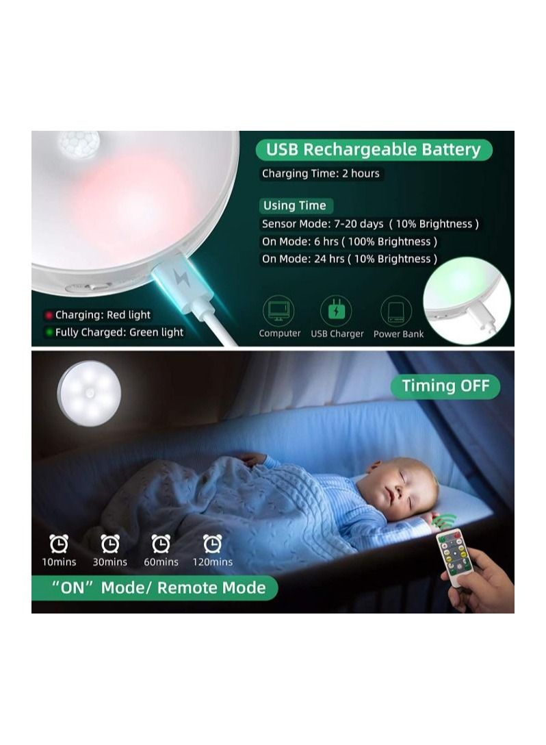 Rock Pow LED Night Light with Motion Sensor LED Cabinet Lighting with Remote Control USB Rechargeable Cabinet Light with Auto/On/Off Modes Intelligent Interior Lighting (3 Pack) - Image 4