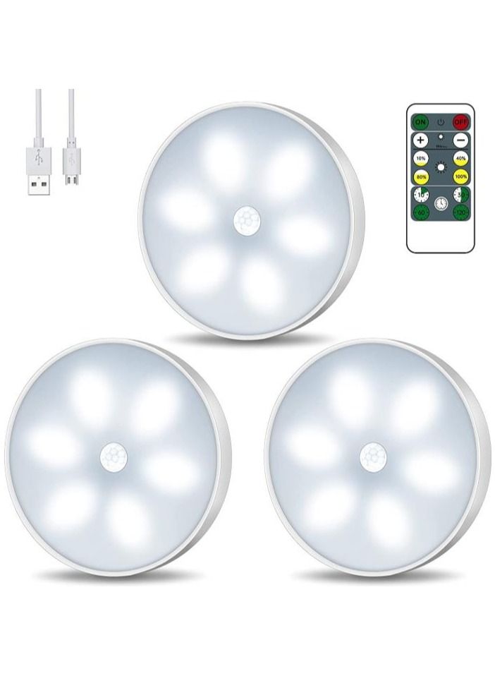 Rock Pow LED Night Light with Motion Sensor LED Cabinet Lighting with Remote Control USB Rechargeable Cabinet Light with Auto/On/Off Modes Intelligent Interior Lighting (3 Pack) - Image 1