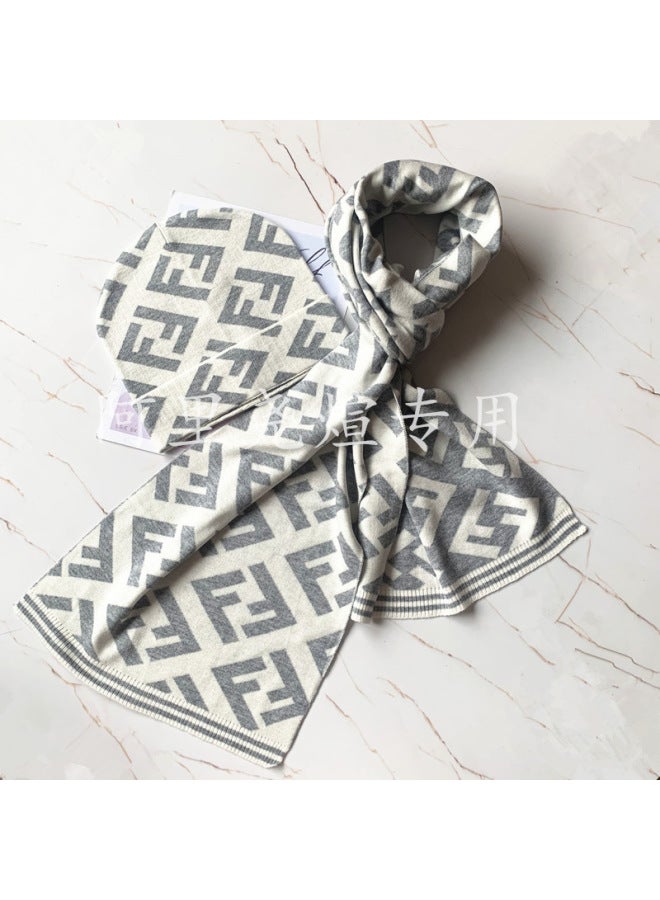 European And American Style Scarf Hat Two-piece Set Knitted Men's Wool Leather Standard Scarf Chess Plaid Warm Boys' Scarf