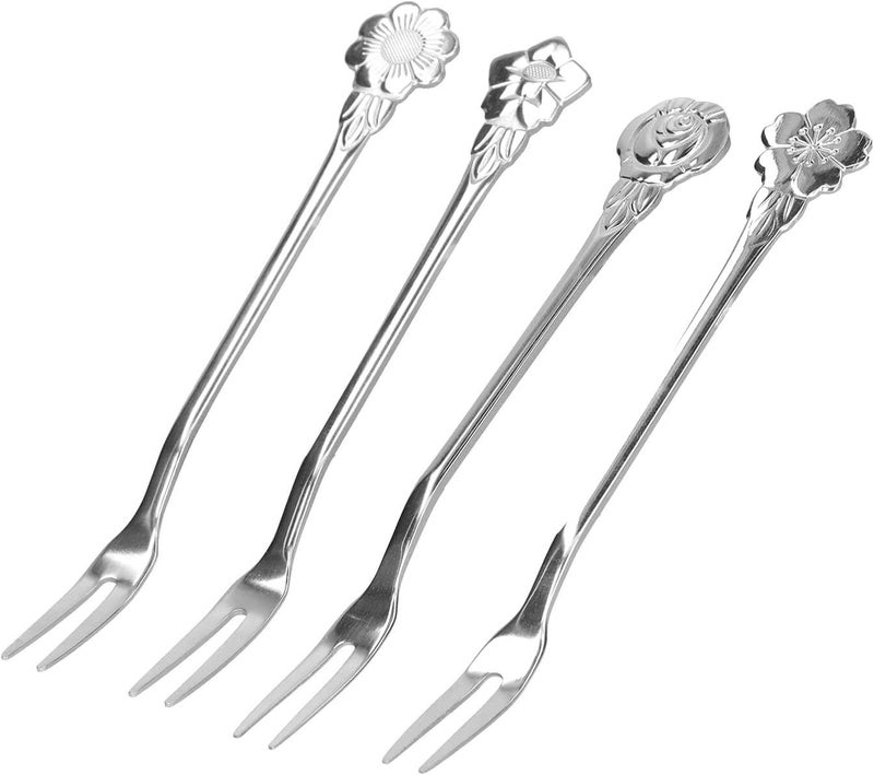 Stainless Steel Fruit Utensils 4 Pack | 2 Prong Mini Salad/Dessert/Tasting Pieces | 304 Grade for Kitchen/Party/Wedding | Dishwasher Safe & Ergonomic Design (Silver) - Image 2