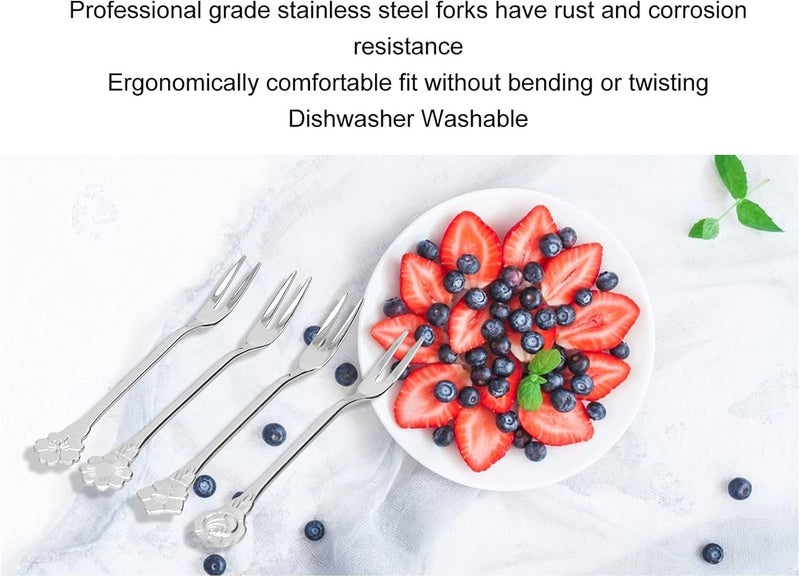 Stainless Steel Fruit Utensils 4 Pack | 2 Prong Mini Salad/Dessert/Tasting Pieces | 304 Grade for Kitchen/Party/Wedding | Dishwasher Safe & Ergonomic Design (Silver) - Image 4