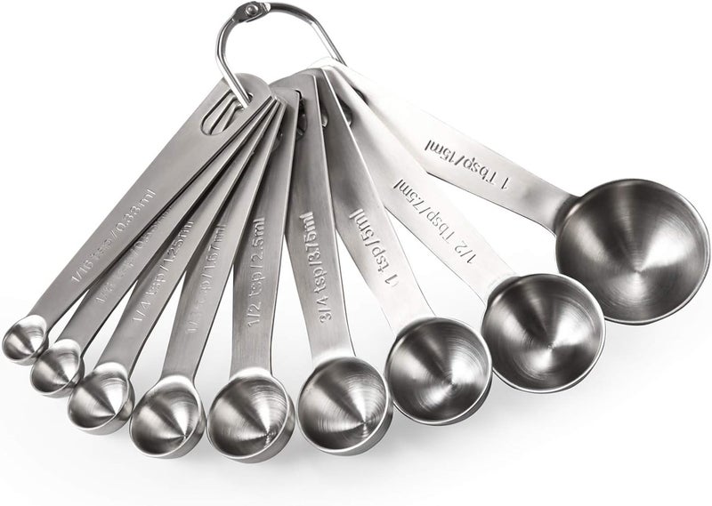 U-Taste Gulf market standard build 18/8 Stainless Steel Measuring Spoons, Metal Measure Spoon Set of 9 Piece: 1/16 TSP, 1/8 TSP, 1/4 TSP, 1/3 TSP, 1/2 TSP, 3/4 TSP, 1 TSP, 1/2 tbsp & 1 tbsp Dry and Liquid Ingredients Cross-material combo compatible - Image 1