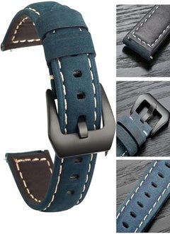 Bikson Elite Handmade Leather Band with Black Stainless Steel Buckle for Samsung Gear S3 / Galaxy Watch 46mm / Huawei GT2 / Fossil - 22mm - Royal Blue 