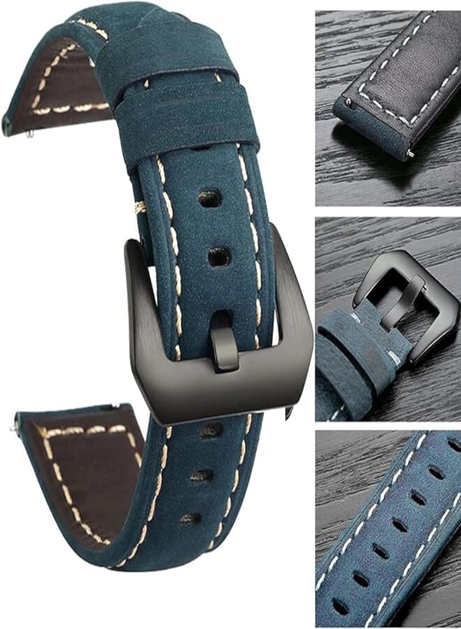 Elite Handmade Leather Band with Black Stainless Steel Buckle for Samsung Gear S3 / Galaxy Watch 46mm / Huawei GT2 / Fossil - 22mm - Royal Blue