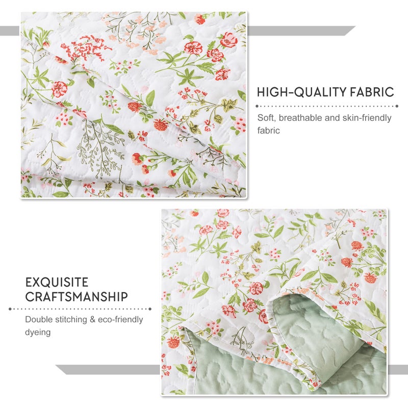 Travan 3-Piece Quilt Set Quilted Bedspread Lightweight Coverlet Set Garden Style Floral Printed Oversized Quilted Bedding Set with Shams for All Season, Flower Sea, King Size - Image 5