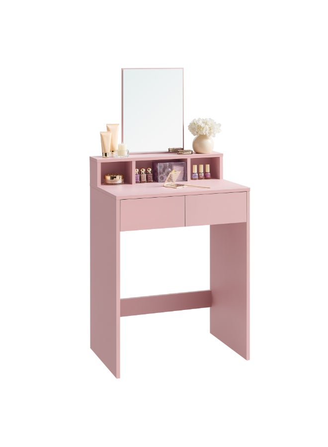 VASAGLE Modern Jelly Pink Dressing Table with Large Mirror, 2 Drawers & 3 Compartments, Cosmetic Table Jelly Pink - Image 1