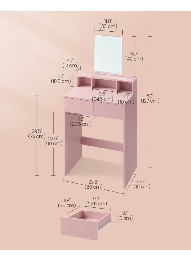 VASAGLE Modern Jelly Pink Dressing Table with Large Mirror, 2 Drawers & 3 Compartments, Cosmetic Table Jelly Pink - Image 5