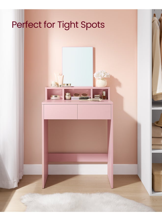 VASAGLE Modern Jelly Pink Dressing Table with Large Mirror, 2 Drawers & 3 Compartments, Cosmetic Table Jelly Pink - Image 3