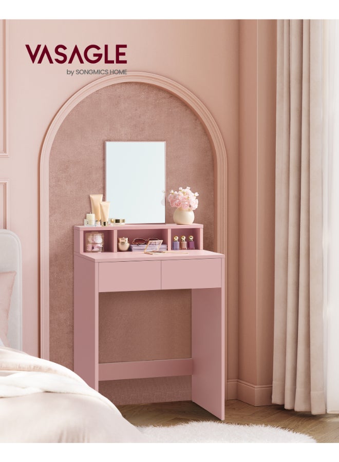 VASAGLE Modern Jelly Pink Dressing Table with Large Mirror, 2 Drawers & 3 Compartments, Cosmetic Table Jelly Pink - Image 2