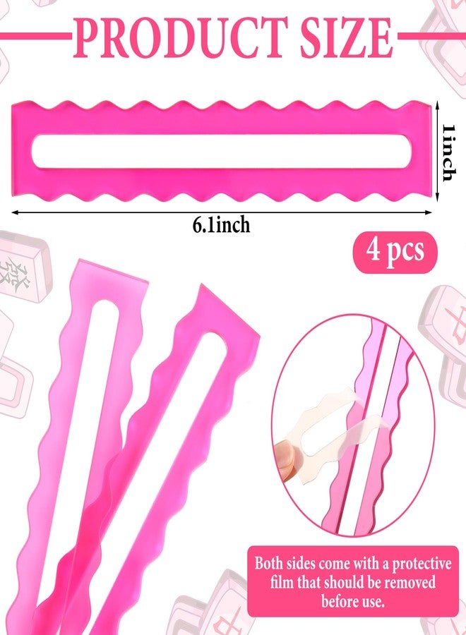 Amyhill 4 Pack Mahjong Guide Line Finder Acrylic Bright Scalloped Mahjong Rules Helper, Rules Reader for Players Women(Pink) - Image 2