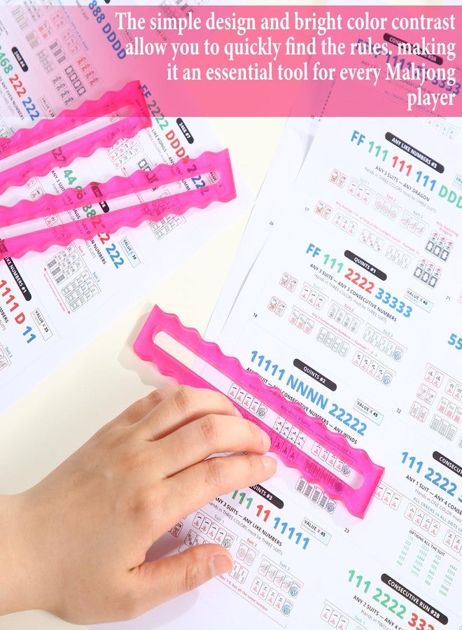 Amyhill 4 Pack Mahjong Guide Line Finder Acrylic Bright Scalloped Mahjong Rules Helper, Rules Reader for Players Women(Pink) - Image 3
