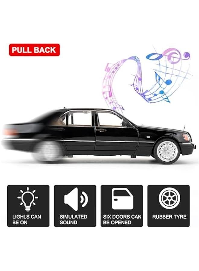 Compatible for 1:24 Benz W140 S320 Model Car, Diecast Collectible Pull Back Toy Car, Retro Classic Car with Sound and Light for Adults Kids Boys Girls, Gift Black - Image 3
