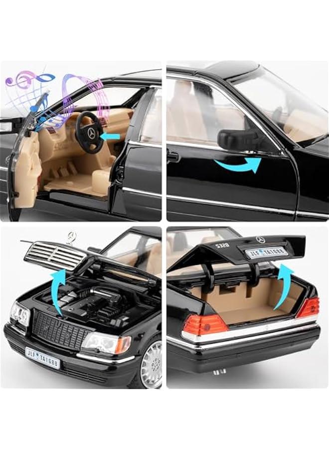 Compatible for 1:24 Benz W140 S320 Model Car, Diecast Collectible Pull Back Toy Car, Retro Classic Car with Sound and Light for Adults Kids Boys Girls, Gift Black - Image 4