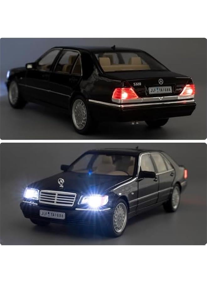 Compatible for 1:24 Benz W140 S320 Model Car, Diecast Collectible Pull Back Toy Car, Retro Classic Car with Sound and Light for Adults Kids Boys Girls, Gift Black - Image 5