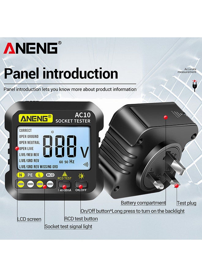 ANENG - Digital Socket Tester Household Plug Detector Polarity Phase Check Voltmeter Multi-function Electroscope (UK Plug) - Image 1