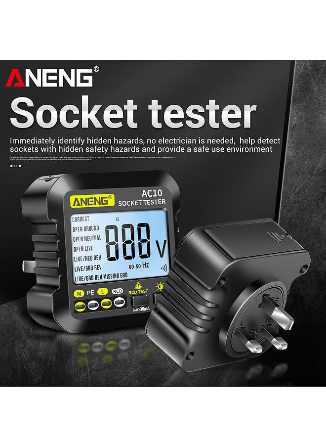ANENG - Digital Socket Tester Household Plug Detector Polarity Phase Check Voltmeter Multi-function Electroscope (UK Plug) - Image 1