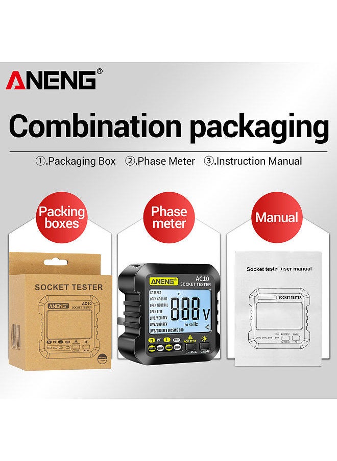 ANENG - Digital Socket Tester Household Plug Detector Polarity Phase Check Voltmeter Multi-function Electroscope (UK Plug) - Image 1