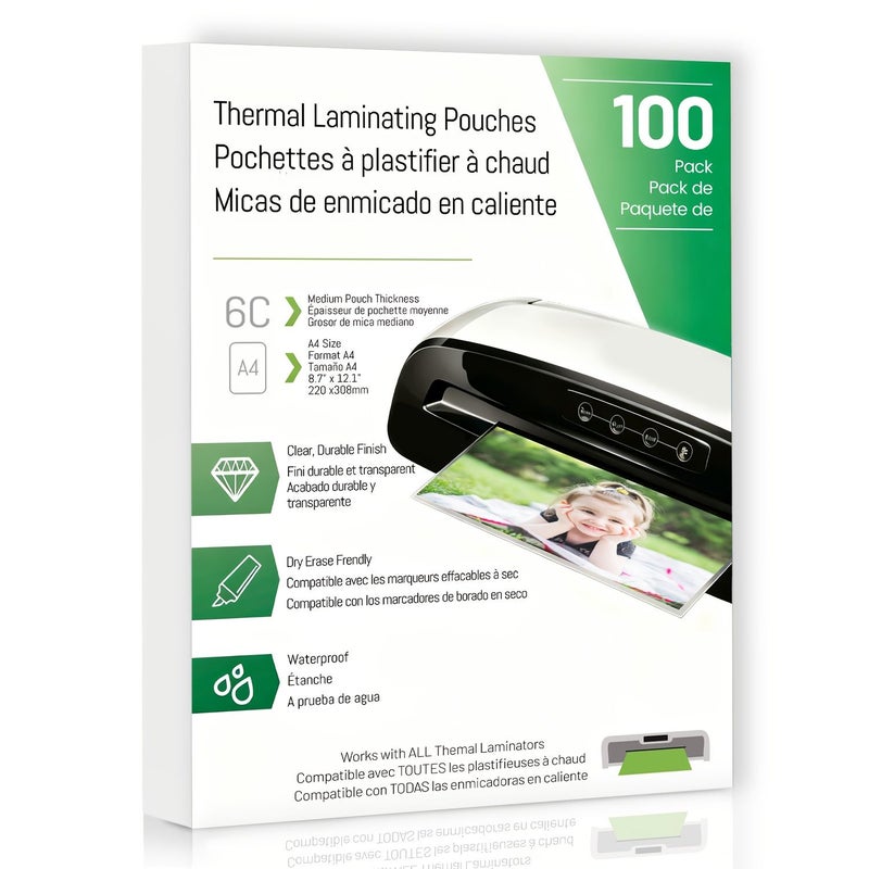 100 Pack A4 Thermal Laminating Pouches 6C Thick Clear Round Corner Laminating Sheets 8.7 X 12.1 Inches Laminating Paper For All Thermal Laminators Office And School Supplies - Image 5