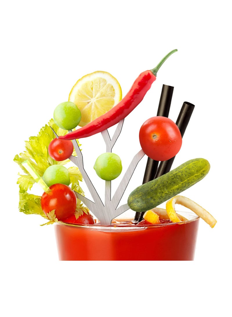 Excefore Stainless Steel Cocktail Toothpick, 2 Pcs Martini Drink Pick Stick, Silver Mary Tree Skewer Sticks, Metal Reusable Cocktail Skewer with Holder, Gift Cocktail Tree Holder for Drinks Fruit - Image 1