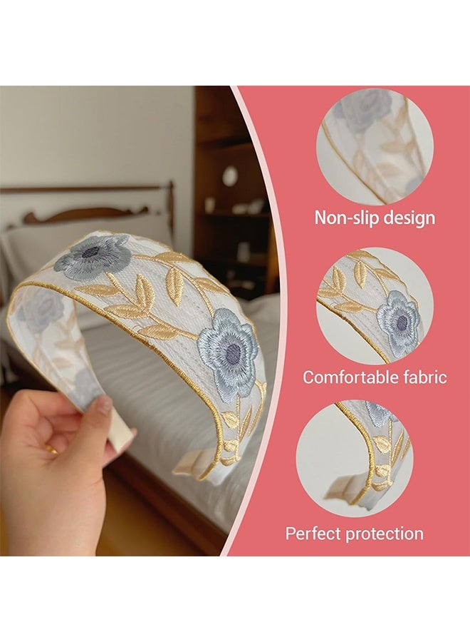 Quantum 3 PCS Floral Headband, Vintage Floral Embroidered Headbands, Comfortable and Non-Slip Easy to Match with Various Clothes - Image 3