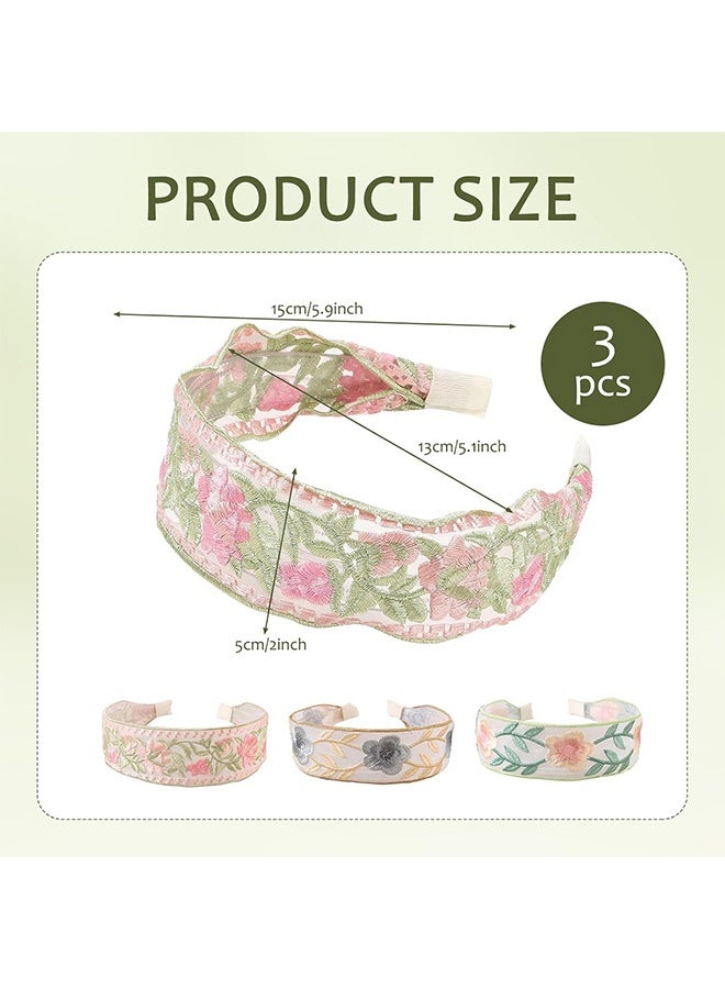 Quantum 3 PCS Floral Headband, Vintage Floral Embroidered Headbands, Comfortable and Non-Slip Easy to Match with Various Clothes - Image 2