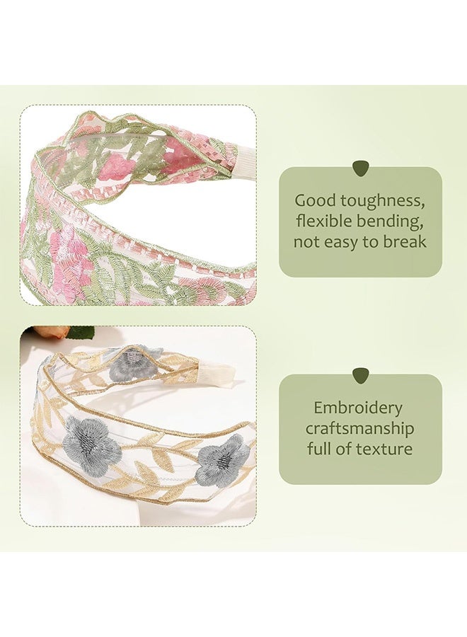 Quantum 3 PCS Floral Headband, Vintage Floral Embroidered Headbands, Comfortable and Non-Slip Easy to Match with Various Clothes - Image 4