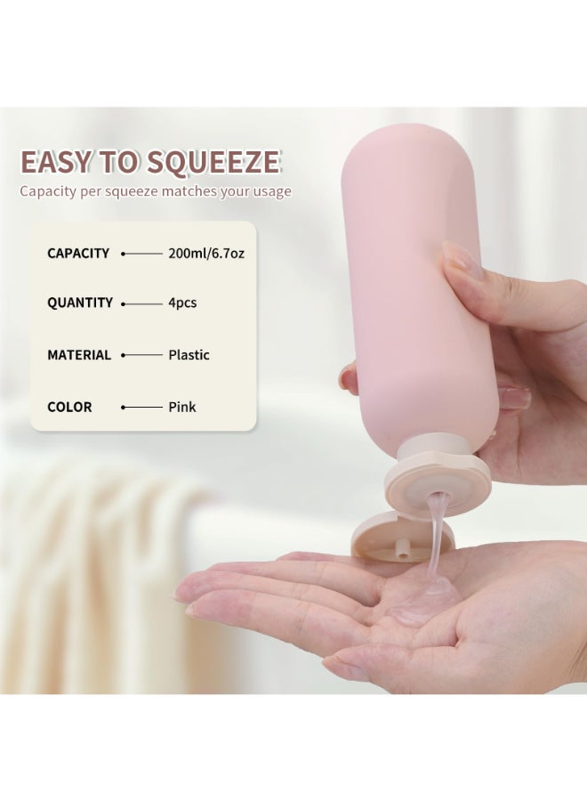 owlyee 67oz Travel Shampoo Bottle Empty Plastic Squeeze Bottles with Flip Cap 4PCS Lotion Container for Toiletries 200ml Pink - Image 4