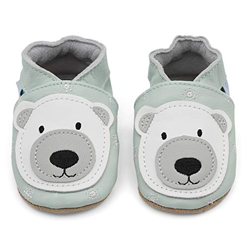 Dotty Fish Soft Leather Infant Shoes Unisex pre-Walkers. Polar Bear on Ice Blue Shoe. 12-18 Months - Image 2