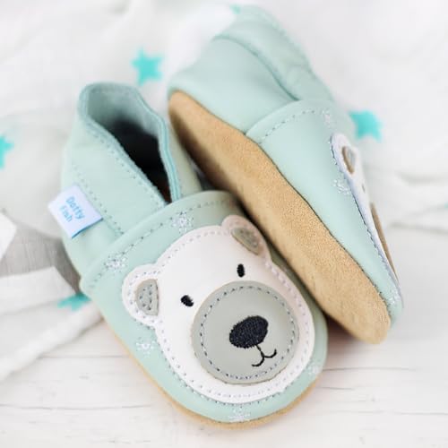 Dotty Fish Soft Leather Infant Shoes Unisex pre-Walkers. Polar Bear on Ice Blue Shoe. 12-18 Months - Image 4
