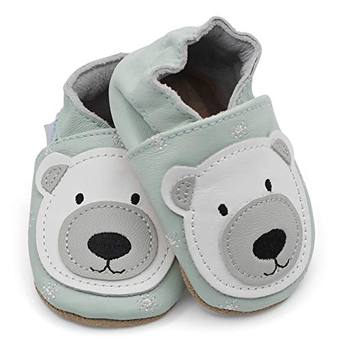 Dotty Fish Soft Leather Infant Shoes Unisex pre-Walkers. Polar Bear on Ice Blue Shoe. 12-18 Months - Image 5