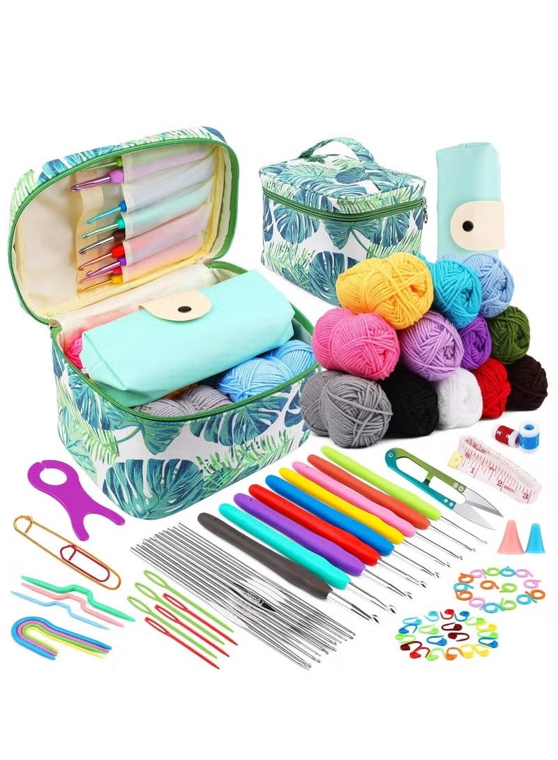 MIXDE 87 Pcs Crochet Kit for Beginners, Crochet Starter Kit, Crochet Needles Set with 12 Yarn Balls Plastic Sewing Needles Stitch Marker Storage Bag Knitting Accessories for Adults Beginner Craft - Image 1