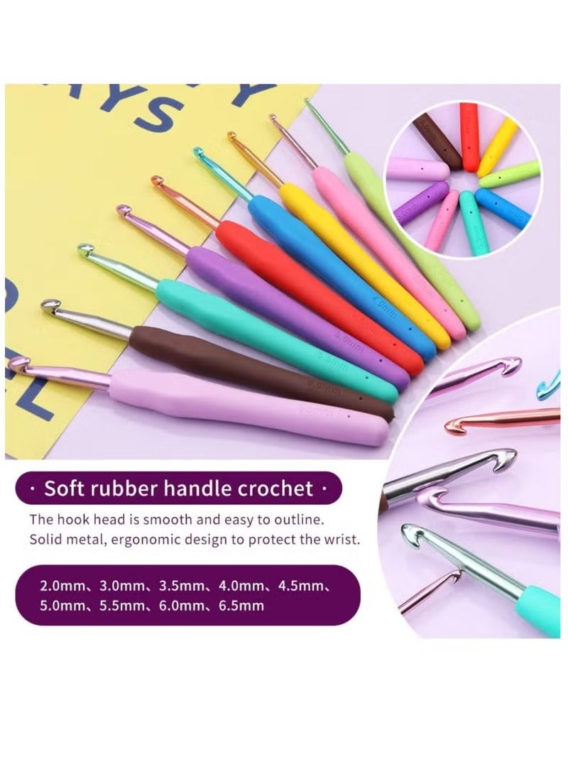 MIXDE 87 Pcs Crochet Kit for Beginners, Crochet Starter Kit, Crochet Needles Set with 12 Yarn Balls Plastic Sewing Needles Stitch Marker Storage Bag Knitting Accessories for Adults Beginner Craft - Image 3