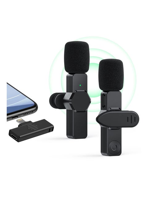 Wireless Lavalier Microphone for iPhone iPad, Plug-Play Wireless Lapel Mic with 3 Level Noise Reduction Auto-Sync for Video Recording, for TikTok YouTube Facebook Live Stream with 2 Pack Wireless Mics