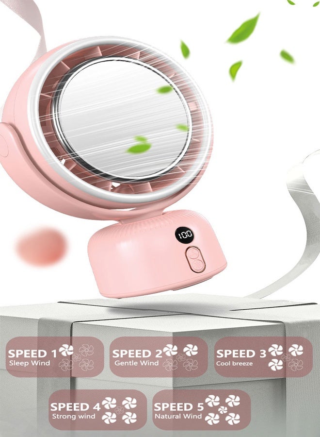 Golden Loop Makeup Mirror with Fan & LED Light - 5 Speed Fan, 3 Brightness Levels, Adjustable, Wall Mount - Image 2