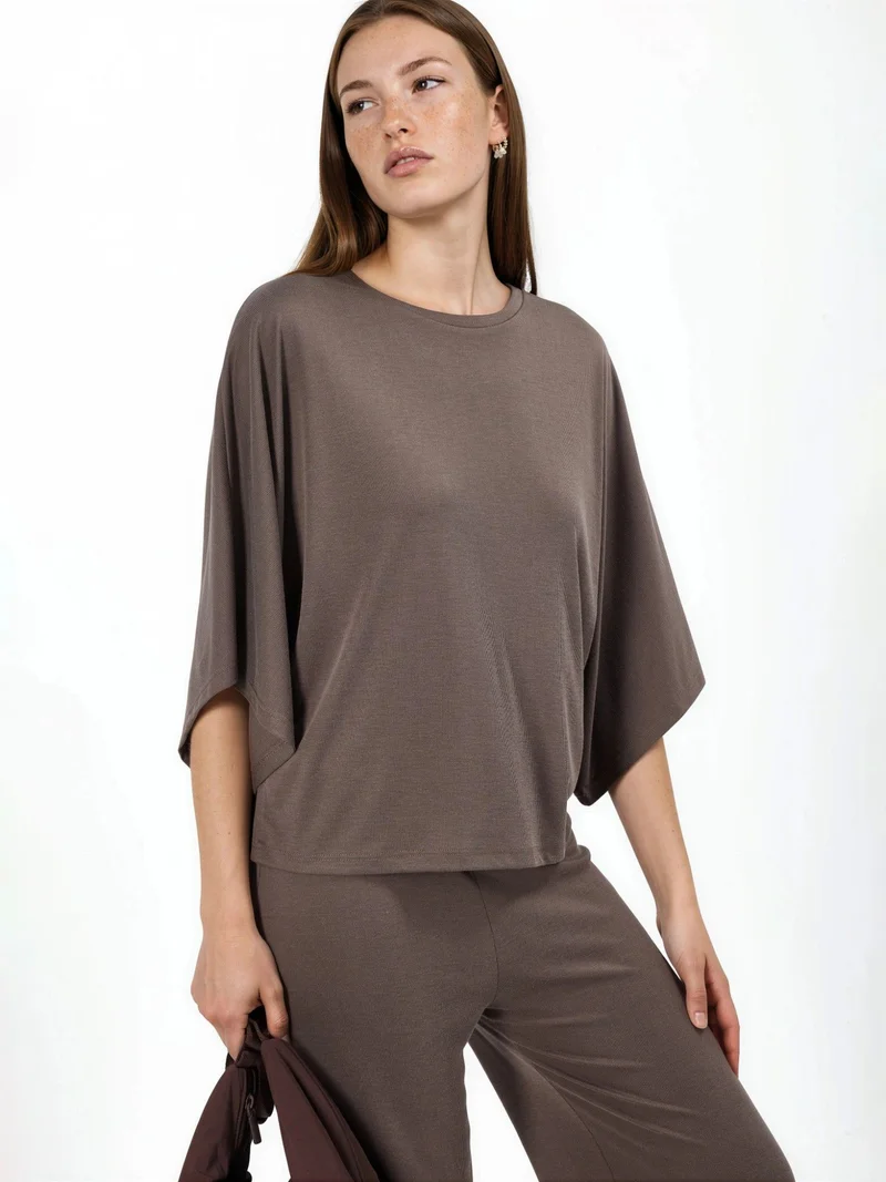 بوسيم BUSEM Loose Fit Ribbed Crew Neck Blouse