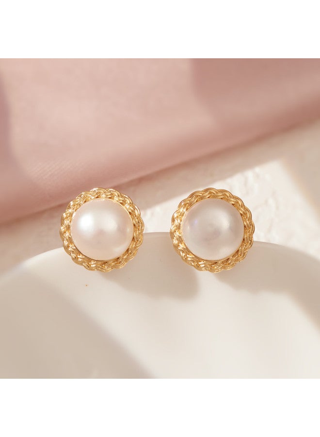 pincai New Retro Knitted Chanel-style Small Freshwater Pearl Earrings Gift Light Luxury Women High-end Versatile Earrings - Image 3
