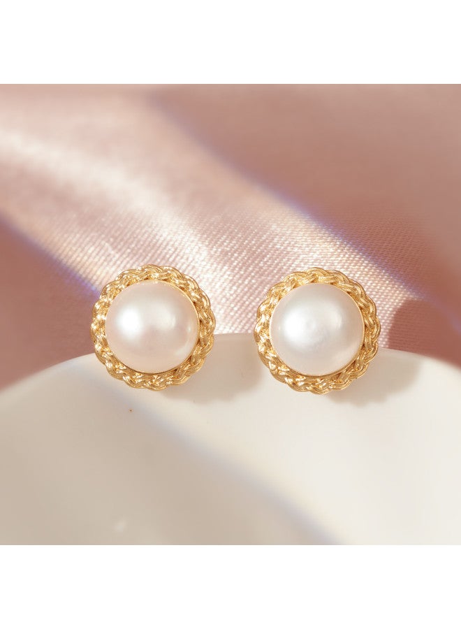 pincai New Retro Knitted Chanel-style Small Freshwater Pearl Earrings Gift Light Luxury Women High-end Versatile Earrings - Image 4